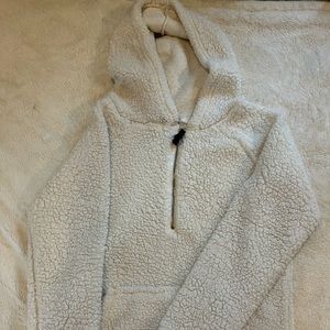 Hooded white Sherpa hoodie/ quarter zip